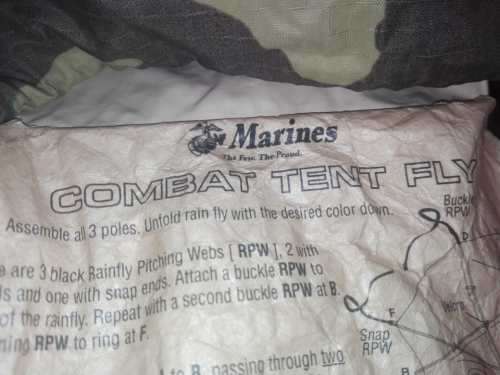 very good (no damage) complete USMC reversible (woodland camo and tan) combat 2 person issue tent