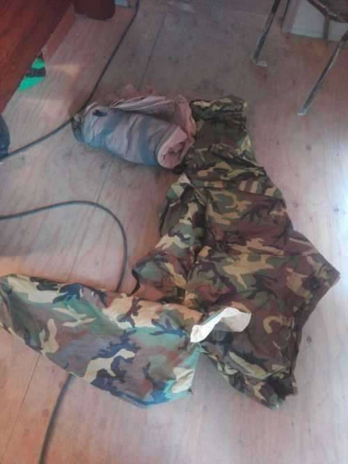 very good (no damage) complete USMC reversible (woodland camo and tan) combat 2 person issue tent