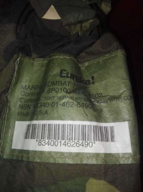 very good (no damage) complete USMC reversible (woodland camo and tan) combat 2 person issue tent