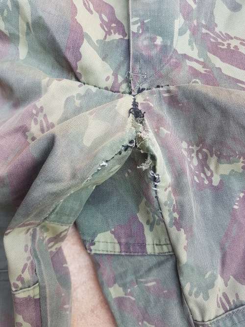 used & field-modified (pockets removed) Mozambique Army FADM lizard patt cam trousers med