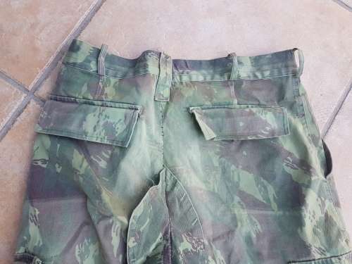 used & field-modified (pockets removed) Mozambique Army FADM lizard patt cam trousers med