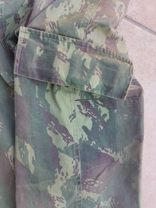 used & field-modified (pockets removed) Mozambique Army FADM lizard patt cam trousers med