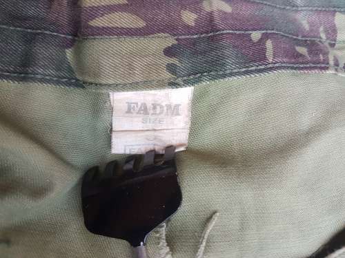 used & field-modified (pockets removed) Mozambique Army FADM lizard patt cam trousers med