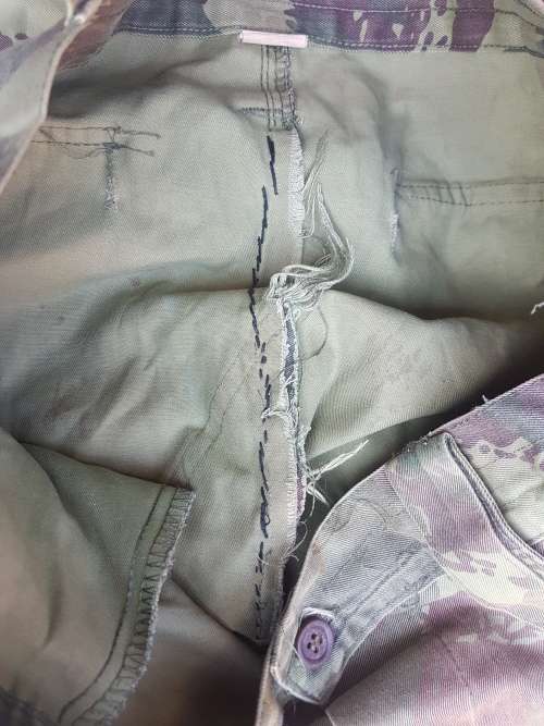 used & field-modified (pockets removed) Mozambique Army FADM lizard patt cam trousers med