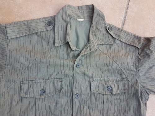 used (faded) Mozambique Police PRM copy EG falling-rain `strichtarn` patt camo shirt intact size med