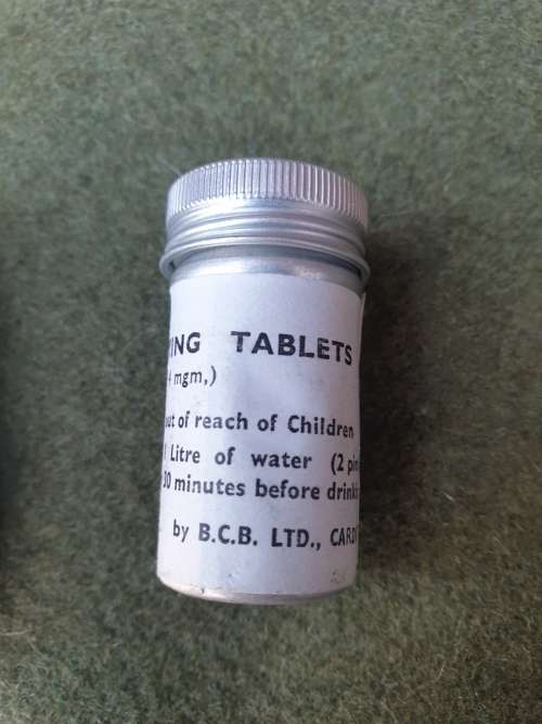 SADF era (SAAF) used small metal tin with `fire kit` and water purification tabs survival E&E kit