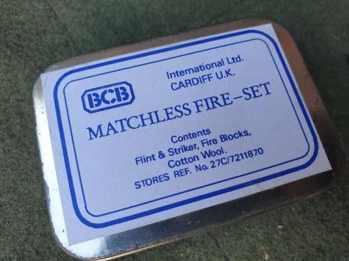 SADF era (SAAF) used small metal tin with `fire kit` and water purification tabs survival E&E kit