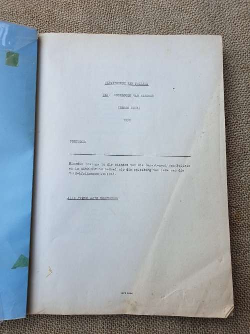original SAP era dd 1978 Afrikaans manual titled Ondersoek van Misdaad (investgaton of crme) A4 sze