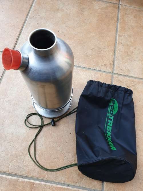 Camping 1lt alluminium Ghillie kettle with all parts & carry bag no damage (boils water FAST)