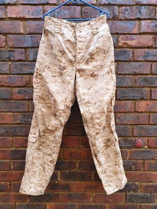 original pr USMC MARPAT (defender fabric/Crye contract) desert camo combat trousers waist sz 36 inch