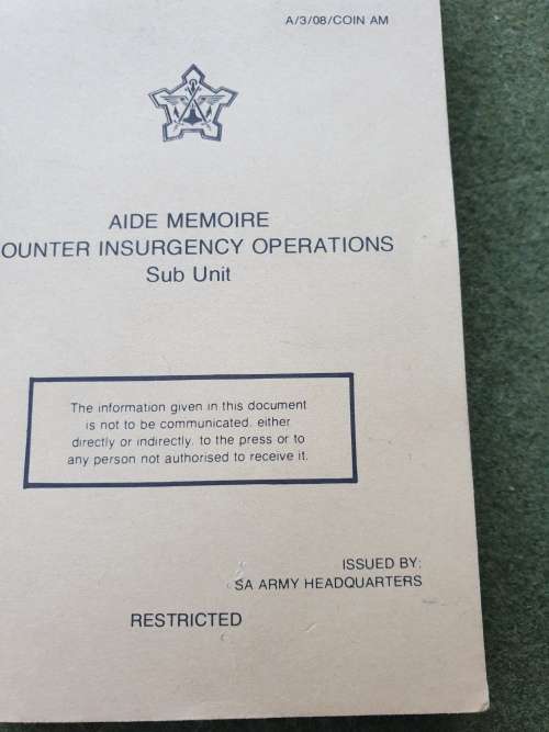 orginal SADF bushwar period/era COIN aide memoir A6 size pocket booklet in good clean condition