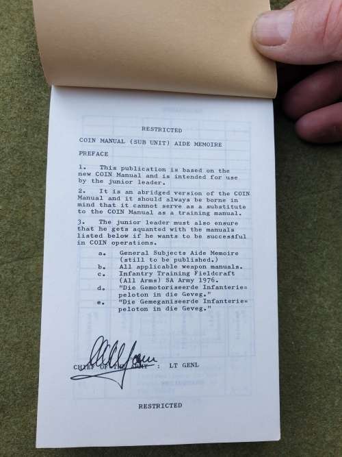 orginal SADF bushwar period/era COIN aide memoir A6 size pocket booklet in good clean condition
