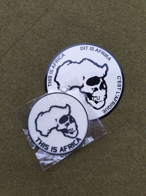 new & unused limited edition original set of two Mercenary/ PSC Africa PVC morale patches & stIcker