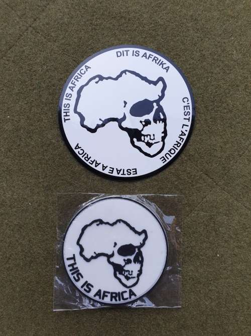 new & unused limited edition original set of two Mercenary/ PSC Africa PVC morale patches & stIcker
