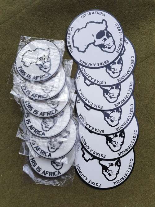 new & unused limited edition original set of two Mercenary/ PSC Africa PVC morale patches & stIcker