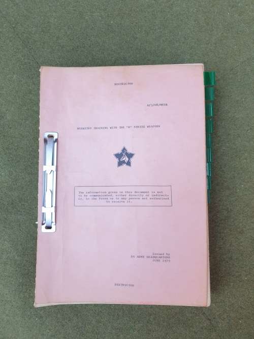 original bushwar era dated Jun 1979 SADF issue musketry training manual in good read/ used condition