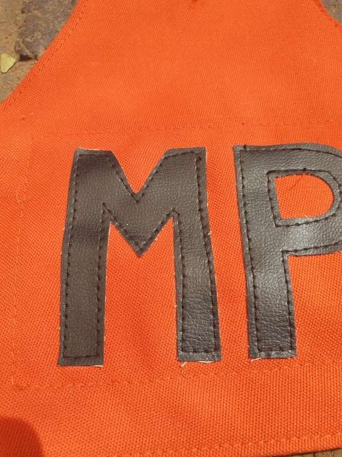 single SADF era Mil Police uniform sleeve used reversible arm brassard MP with red/ day-glo orange