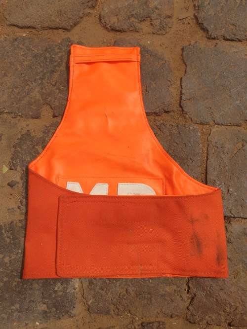 single SADF era Mil Police uniform sleeve used reversible arm brassard MP with red/ day-glo orange