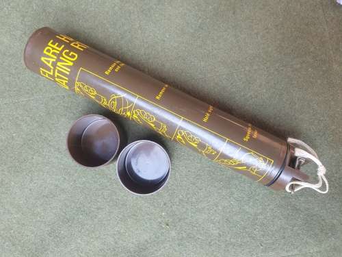 empty nutria tube SADF era (dd 1980?) EMPTY/EXPENDED 300m hand-held parachute illum flare, FFE