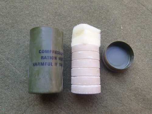 single full unused original SWA/Angola bushwar era tub SADF issue ration pac fuel tablets early type