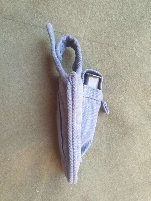 variation used condition original SAP era issue blue cotton canvas side-arm holster with thumb-break