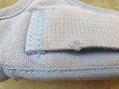 variation used condition original SAP era issue blue cotton canvas side-arm holster with thumb-break