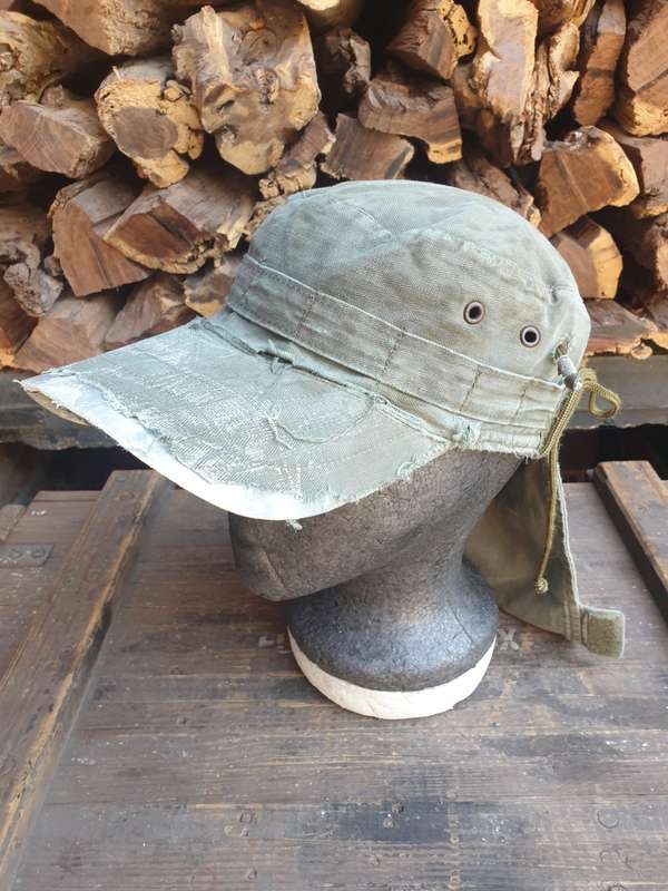 well used SADF era original Recce (SA SF) issue HBT `training greens` flap-cap see pics for conditio