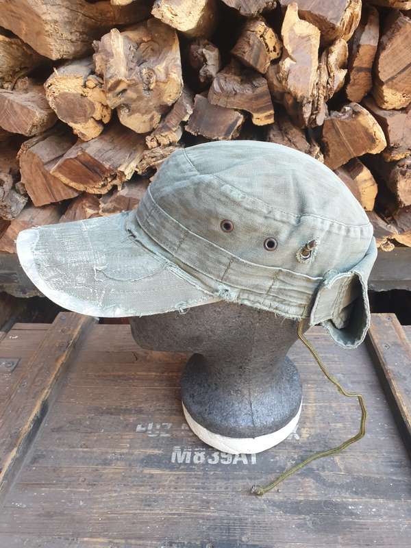 well used SADF era original Recce (SA SF) issue HBT `training greens` flap-cap see pics for conditio