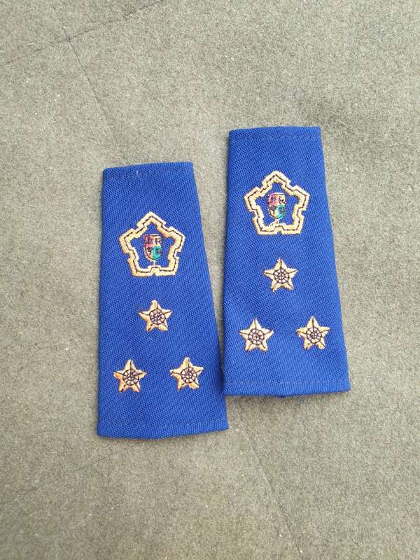 pair good clean used SAP era pre-1994 field-dress blue officers cloth ranks Brig stars & castle