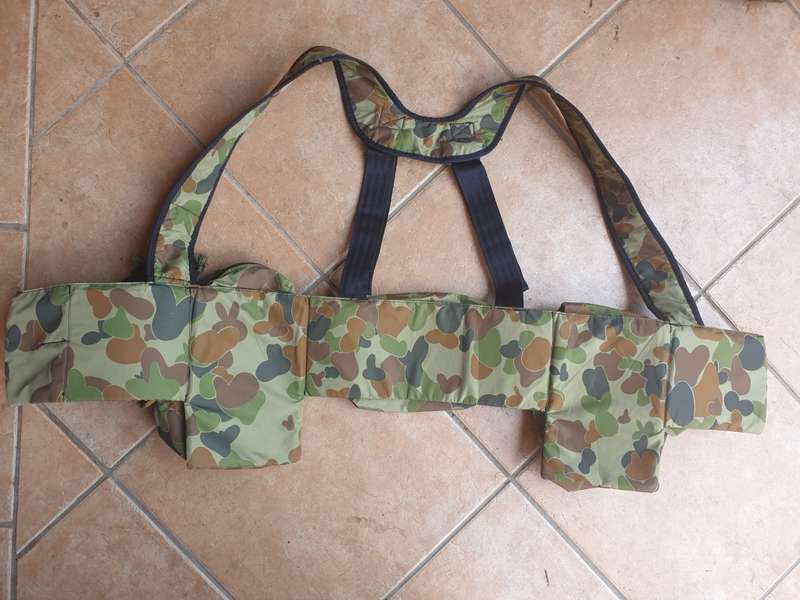 local RSA made REPRODUCTION Niemoller style SA SF model webbing as new - AUSCAM camo nylon
