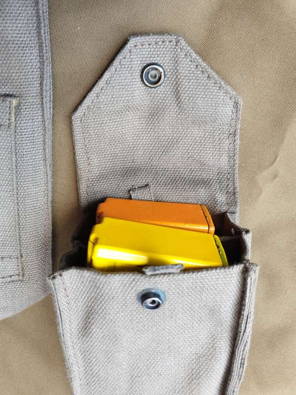 rare local RSA mnfr red brown canvas webbing double mag ammo pouch made for UNITA as mil aid