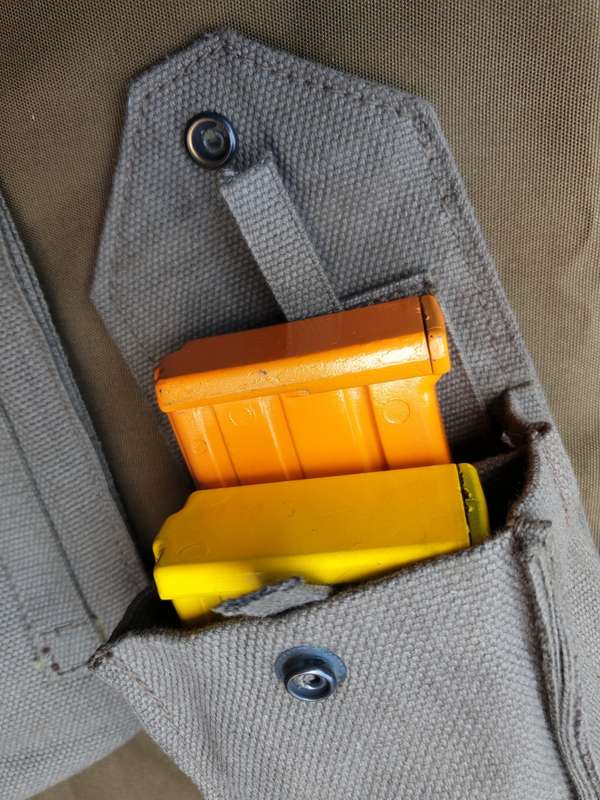 rare local RSA mnfr red brown canvas webbing double mag ammo pouch made for UNITA as mil aid