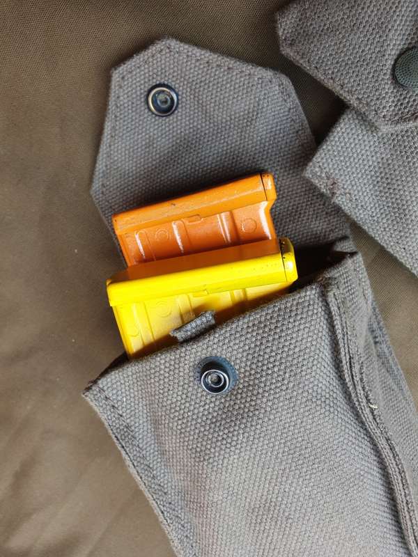 rare local RSA mnfr red brown canvas webbing double mag ammo pouch made for UNITA as mil aid