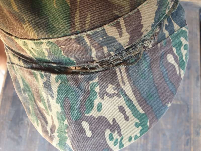 100% original Libyan Rhubarb Camo SWAPO PLAN freedom fighters cap - field repairs - size 57/5cm