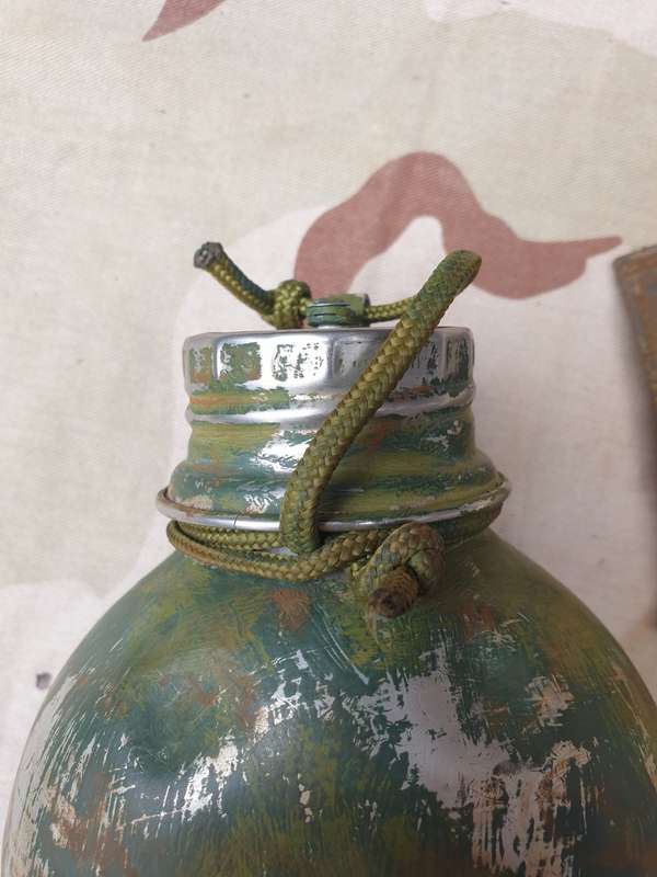 original bushwar era used allu canteen and cup and canvas belt pouch- all field used & hand painted