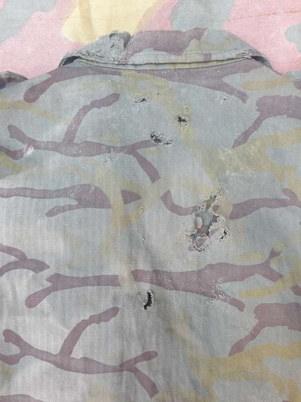 damaged ground cache dug (?) original Bulgaria supplied SWAPO PLAN used amoeba camo l/s shirt