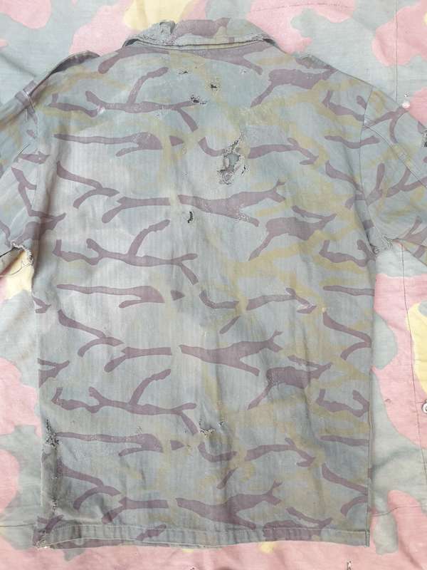 damaged ground cache dug (?) original Bulgaria supplied SWAPO PLAN used amoeba camo l/s shirt