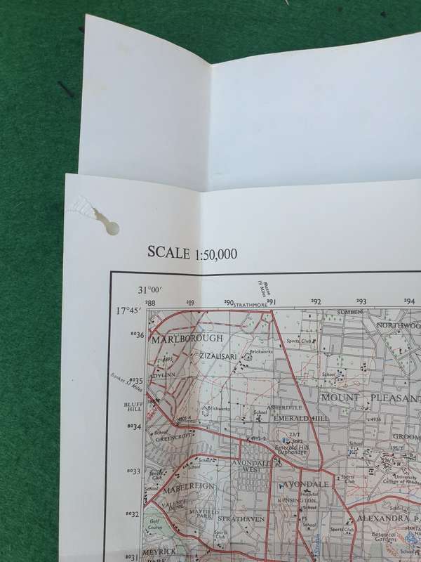 Original Rhodesian bushwar period issue SALISBURY 1: 50 000 topo map - folded & clean field used