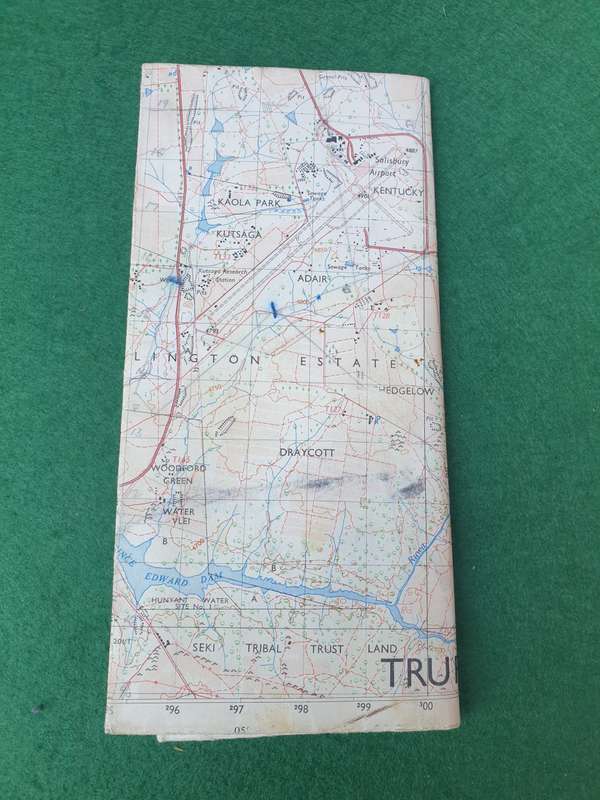 Original Rhodesian bushwar period issue SALISBURY 1: 50 000 topo map - folded & clean field used