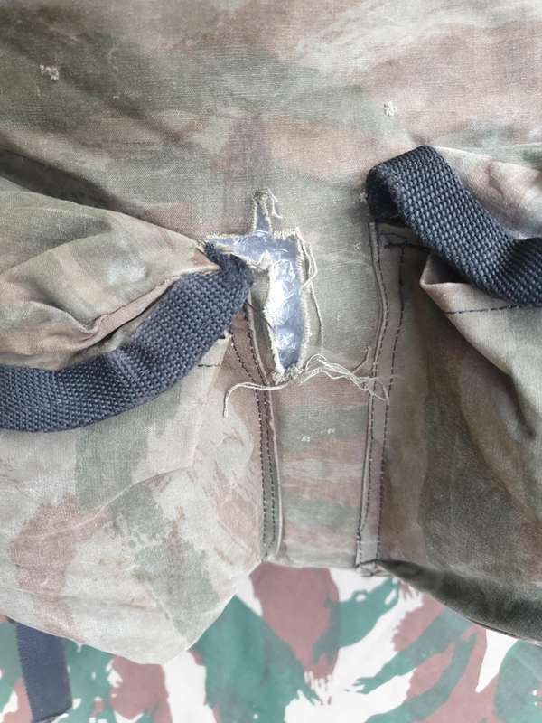 original/period medium size FAPLA grey lizard camo canvas rucksack (custom made?) in good used