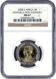 2008 MANDELA 90th R5 MS 67 NGC GRADED COINS!!!HIGH GRADED!!