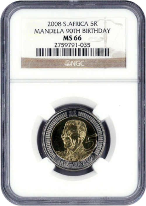 **MS66**RSA 2008 MANDELA R5 COINS!!!!NGC MS66 GRADED****