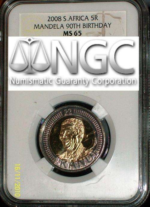 ****RSA NGC GRADED MS65 2008 MANDELA R5 COINS!!!!****