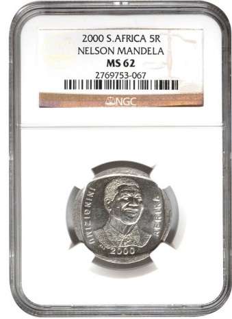 **MS62** RARE RSA NGC GRADED MS62 NGC GRADED MANDELA 2000 R5 SMILEY FACE COINS!!!RARE!!