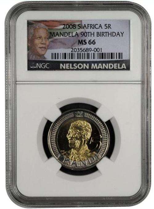 **NEW NGC LABEL**LIMITED EDITION**MS66**RSA 2008 MANDELA 90th B-DAY MS66 NGC GRADED COINS