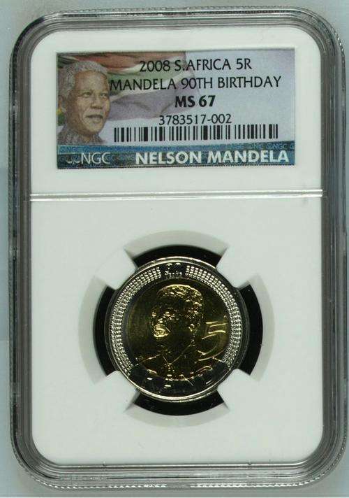 **NEW NGC LABEL**LIMITED EDITION**MS67**RSA 2008 MANDELA 90th B-DAY MS67 NGC GRADED COINS!!