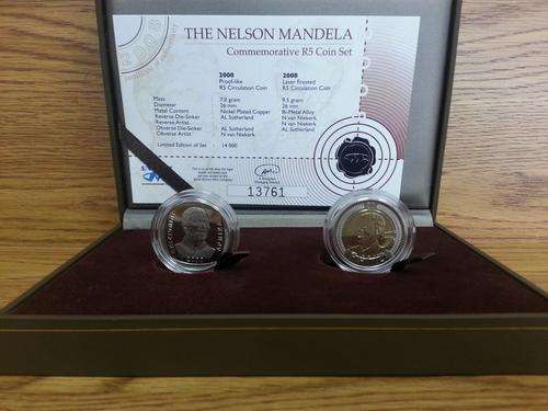 **WOW**THE ORIGINAL NELSON MANDELA COMMEMORATIVE R5 COIN SET**VERY RARE-ONLY 14 000 MADE!!