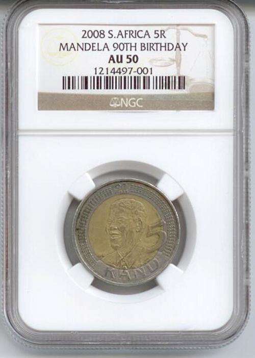 **WOW**AU50** RSA 2008 MANDELA B-DAY AU50 NGC GRADED COIN!!ONLY 365 GRADED**VERY RARE**