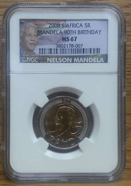**MS67**COLOR LABEL**2008 MANDELA B-DAY MS67 NGC GRADED COINS**3rd HIGHEST GRADE**