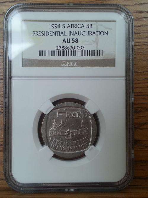 **AU58**RARE RSA 1994 INAUGURATION R5 AU58 NGC GRADED!BUILDINGS IN FRONT!!RARE**